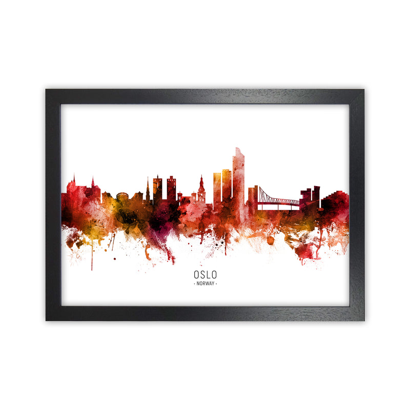 Oslo Norway Skyline Red City Name Print by Michael Tompsett Black Grain