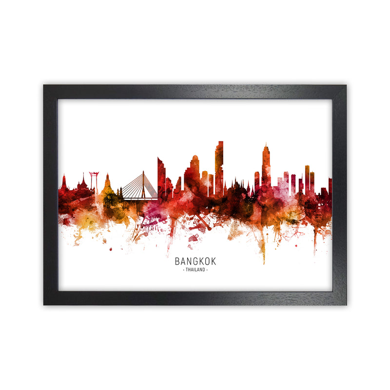 Bangkok Thailand Skyline Red City Name  by Michael Tompsett Black Grain