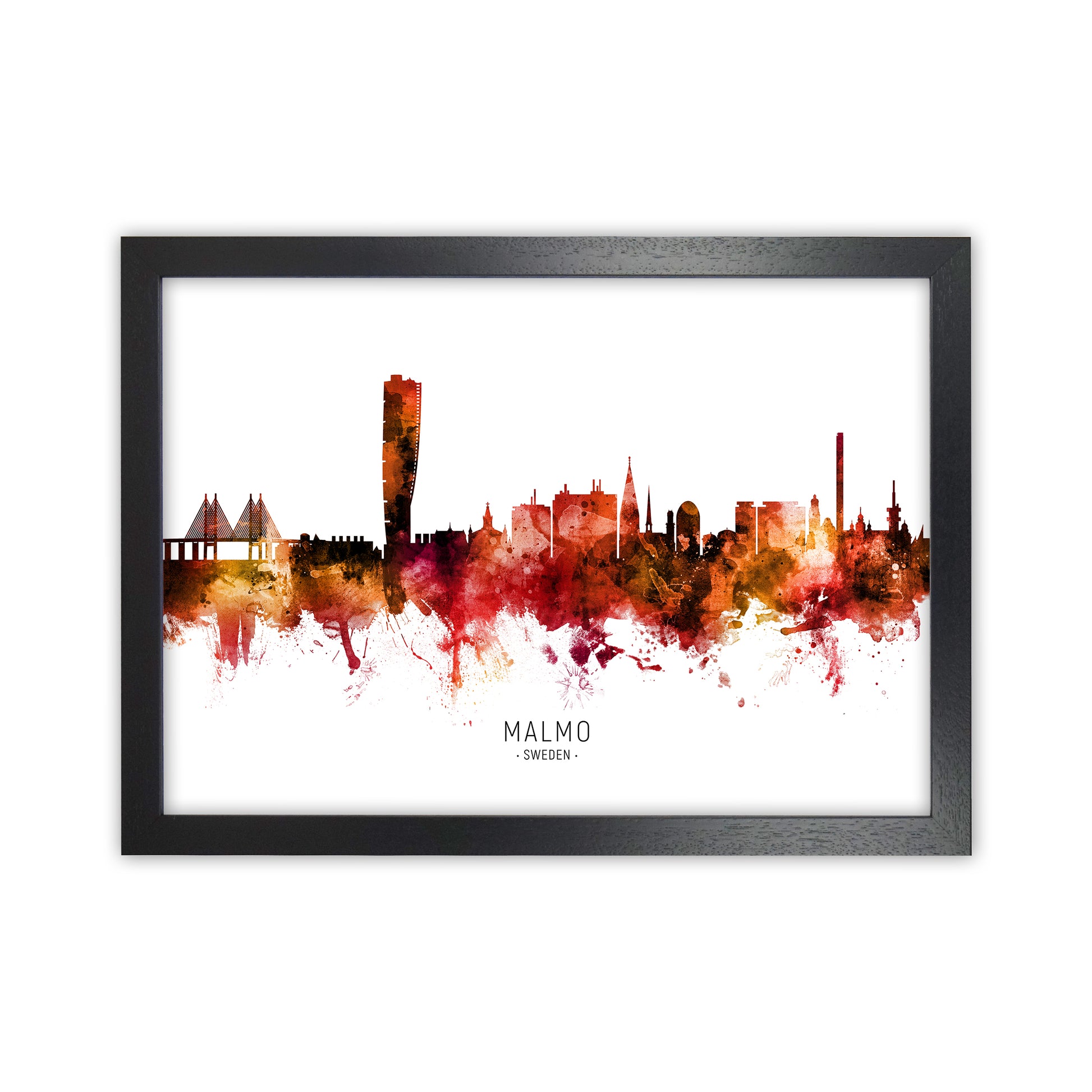 Malmo Sweden Skyline Red City Name Print by Michael Tompsett Black Grain