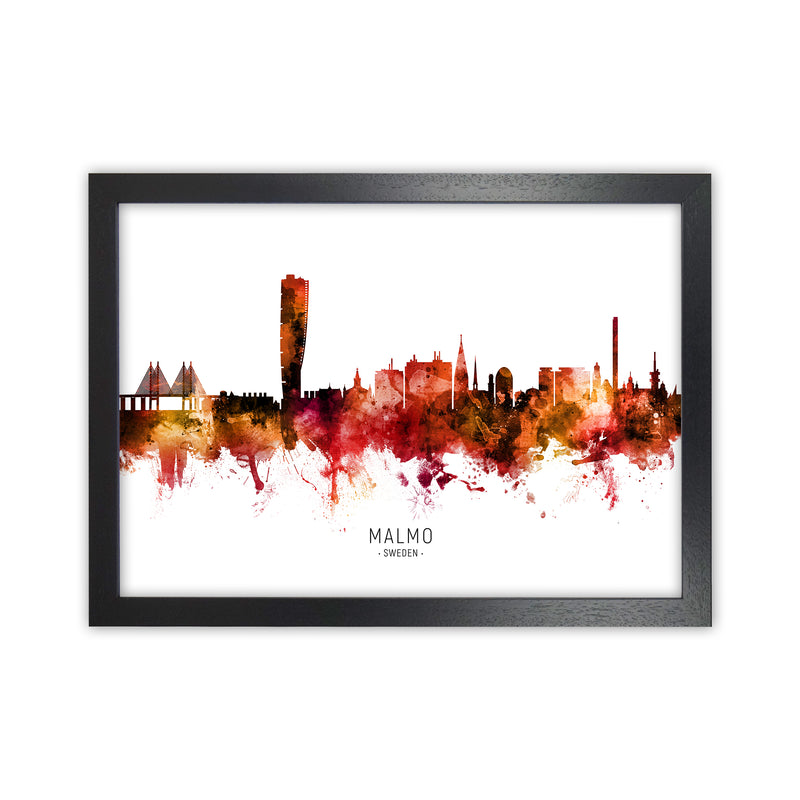 Malmo Sweden Skyline Red City Name Print by Michael Tompsett Black Grain