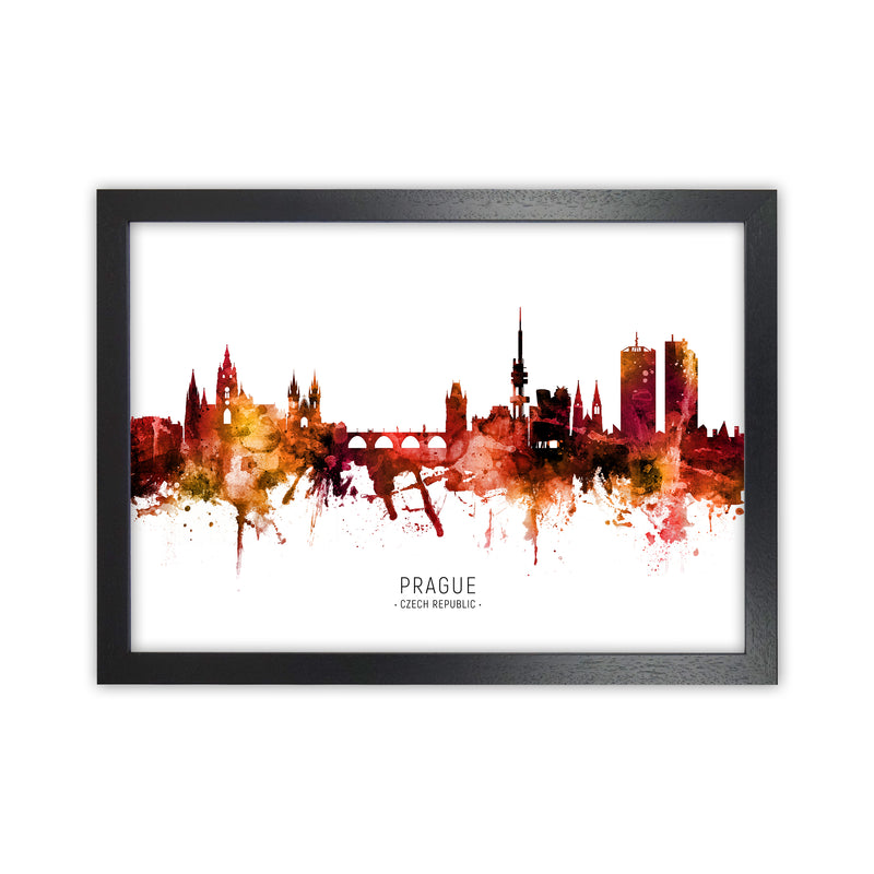 Prague Czech Republic Skyline Red City Name  by Michael Tompsett Black Grain