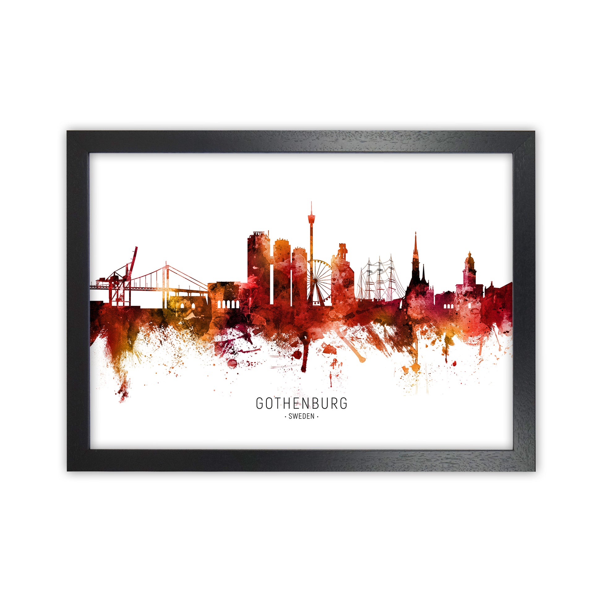 Gothenburg Sweden Skyline Red City Name  by Michael Tompsett Black Grain