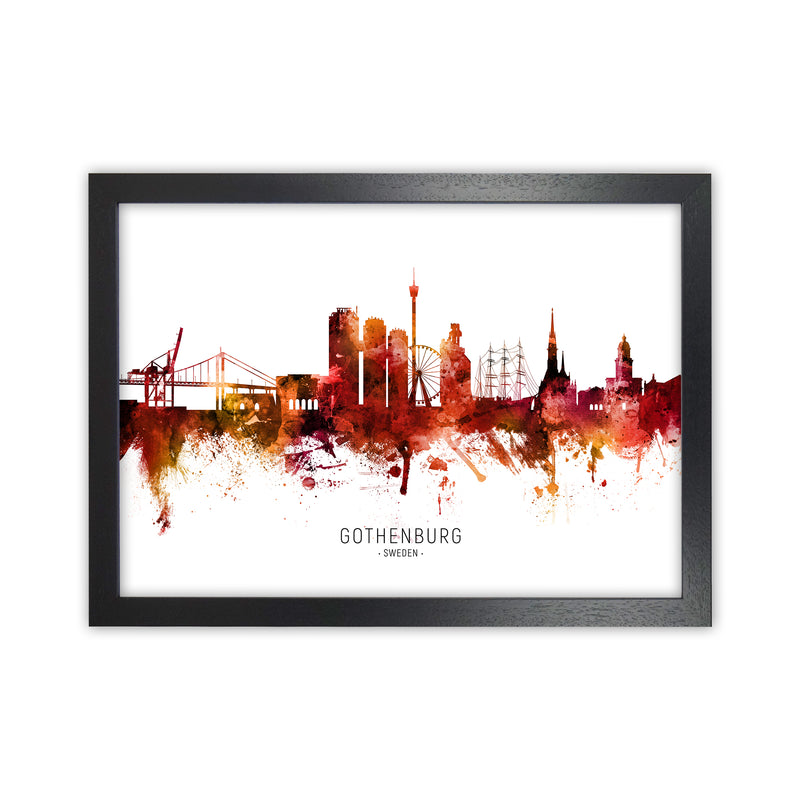 Gothenburg Sweden Skyline Red City Name  by Michael Tompsett Black Grain