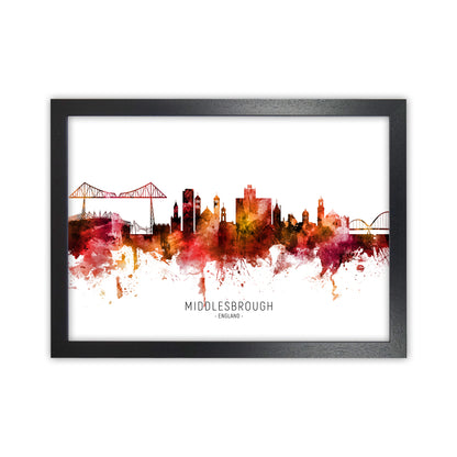 Middlesbrough England Skyline Red City Name  by Michael Tompsett Black Grain