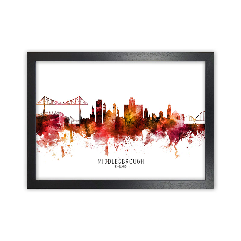 Middlesbrough England Skyline Red City Name  by Michael Tompsett Black Grain