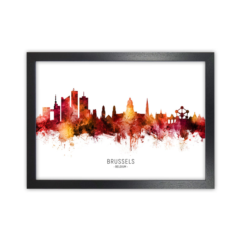 Brussels Belgium Skyline Red City Name  by Michael Tompsett Black Grain