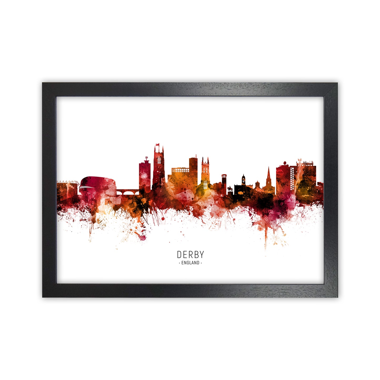 Derby England Skyline Red City Name Print by Michael Tompsett Black Grain