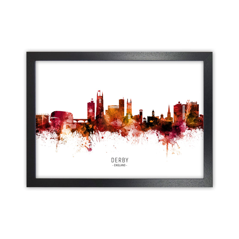 Derby England Skyline Red City Name Print by Michael Tompsett Black Grain