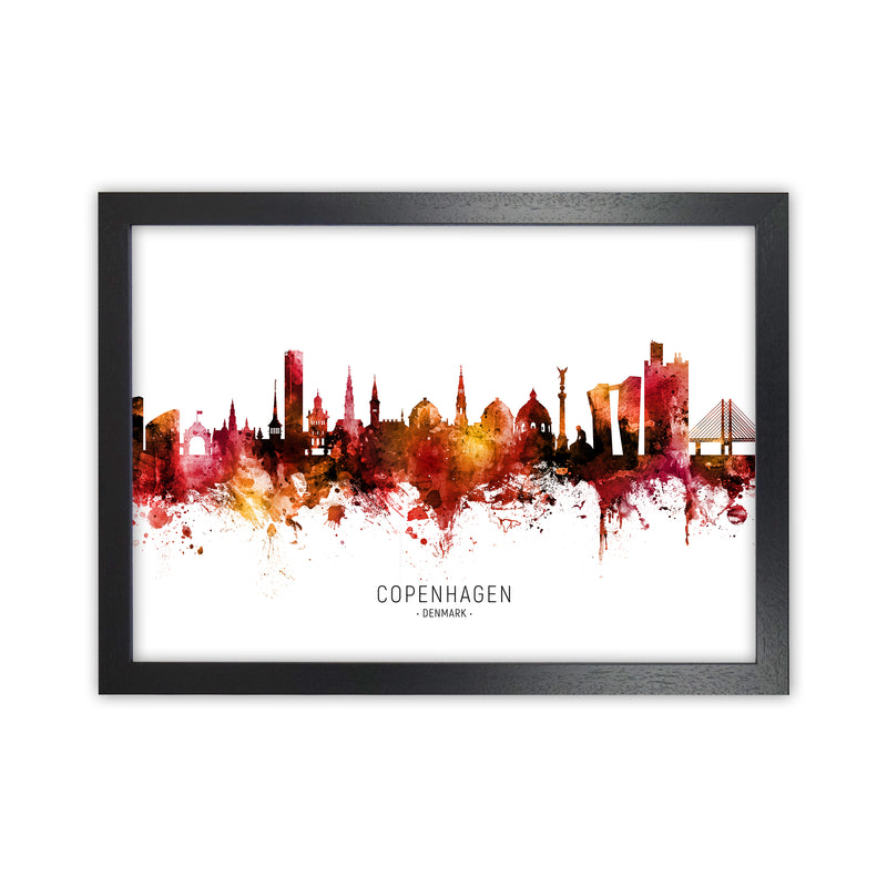 Copenhagen Denmark Skyline Red City Name  by Michael Tompsett Black Grain