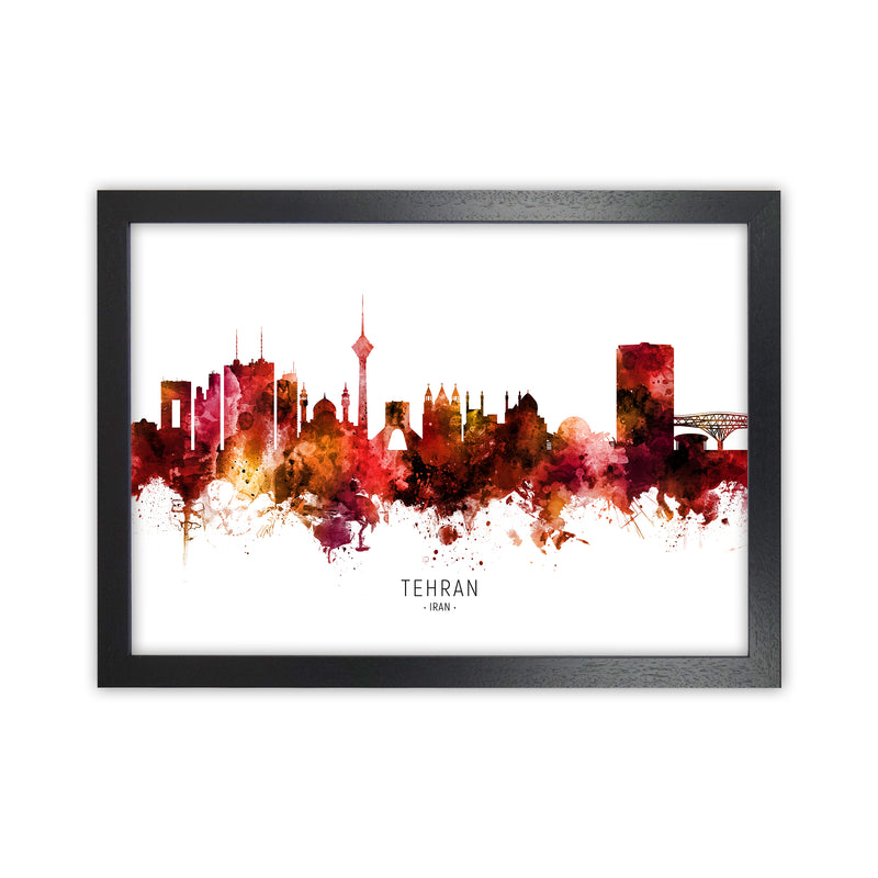 Tehran Iran Skyline Red City Name Print by Michael Tompsett Black Grain