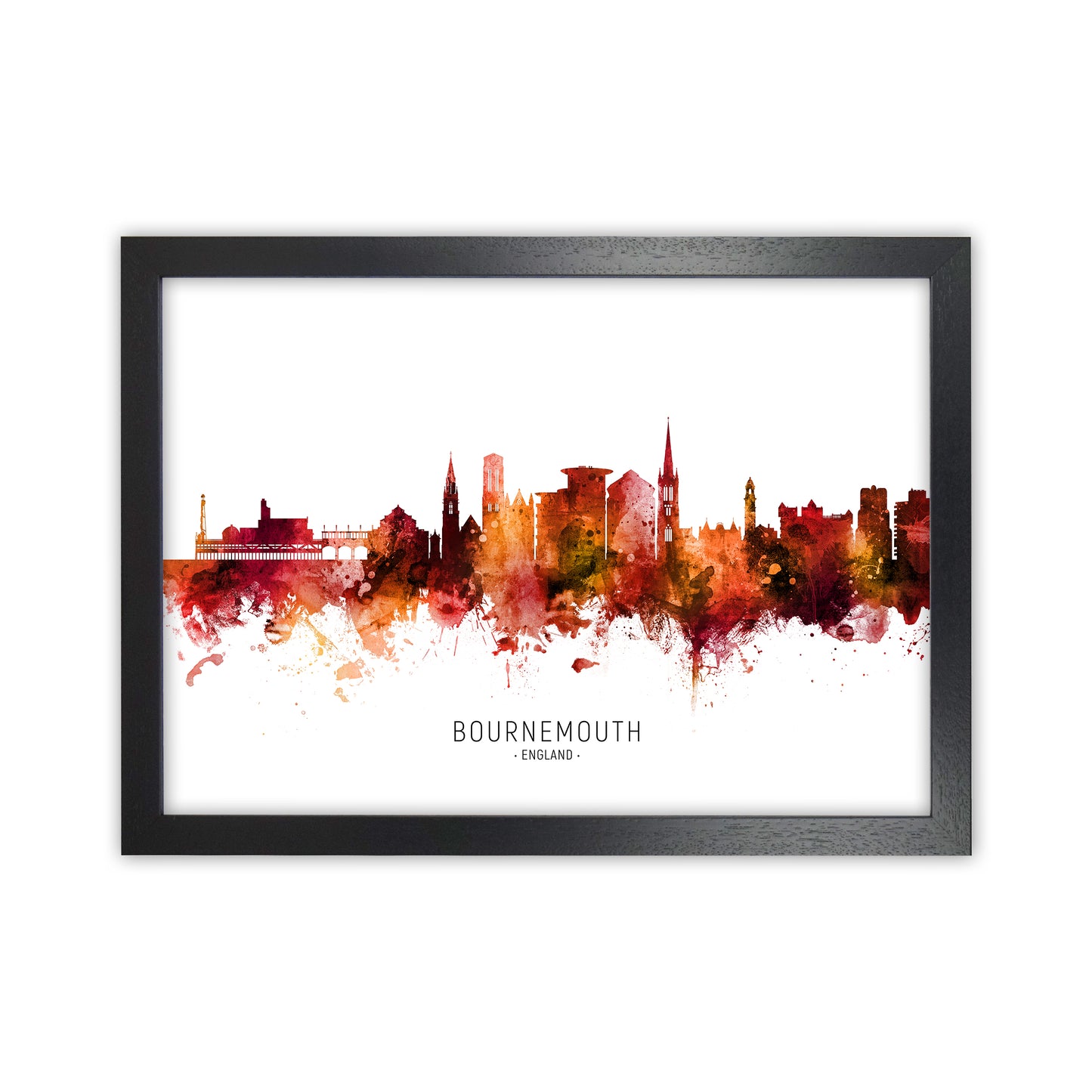 Bournemouth England Skyline Red City Name  by Michael Tompsett Black Grain