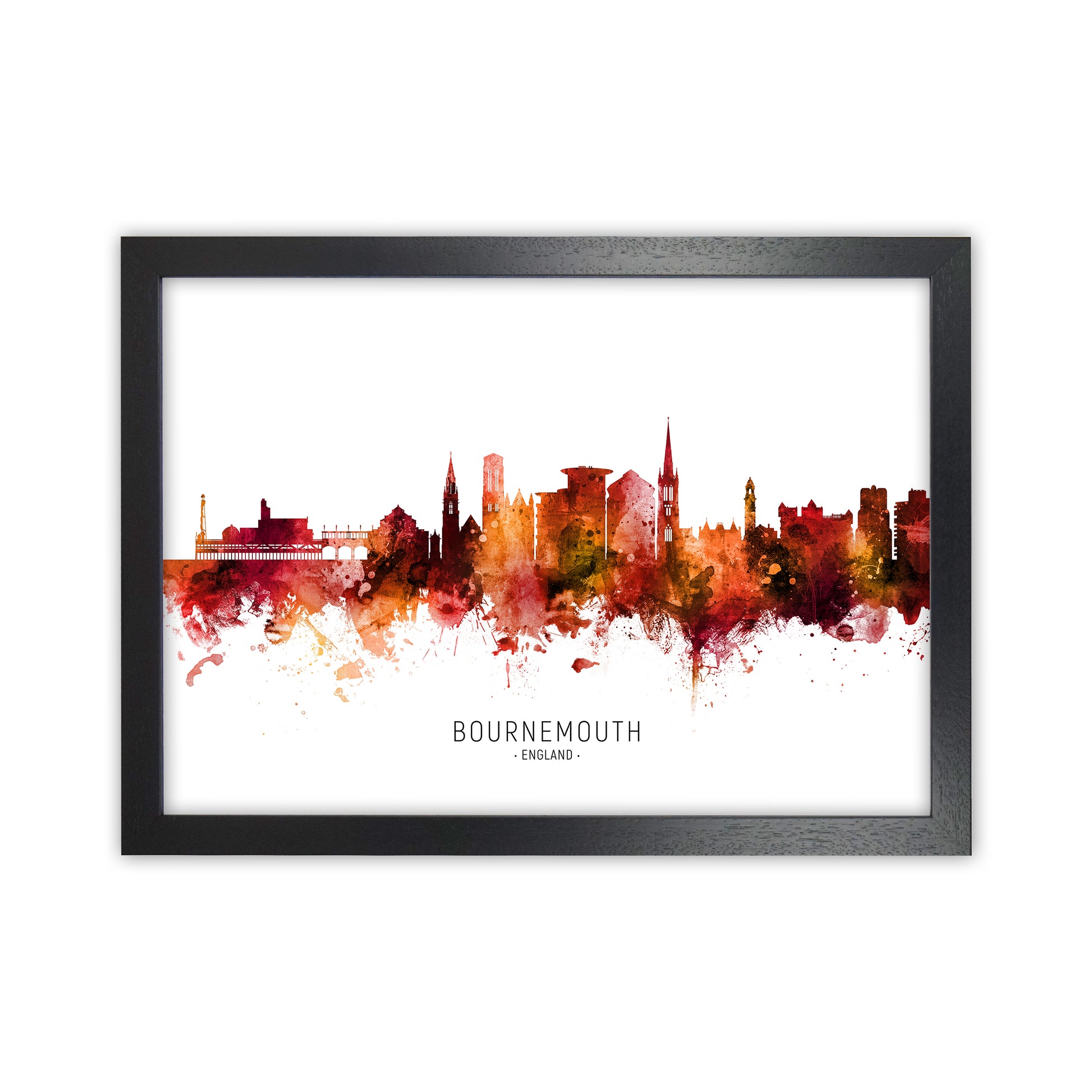 Bournemouth England Skyline Red City Name  by Michael Tompsett Black Grain