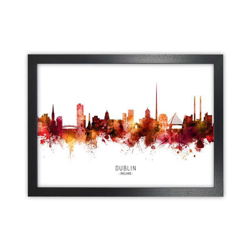 Dublin Ireland Skyline Red City Name  by Michael Tompsett Black Grain