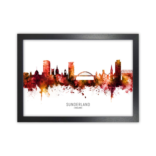 Sunderland England Skyline Red City Name  by Michael Tompsett Black Grain