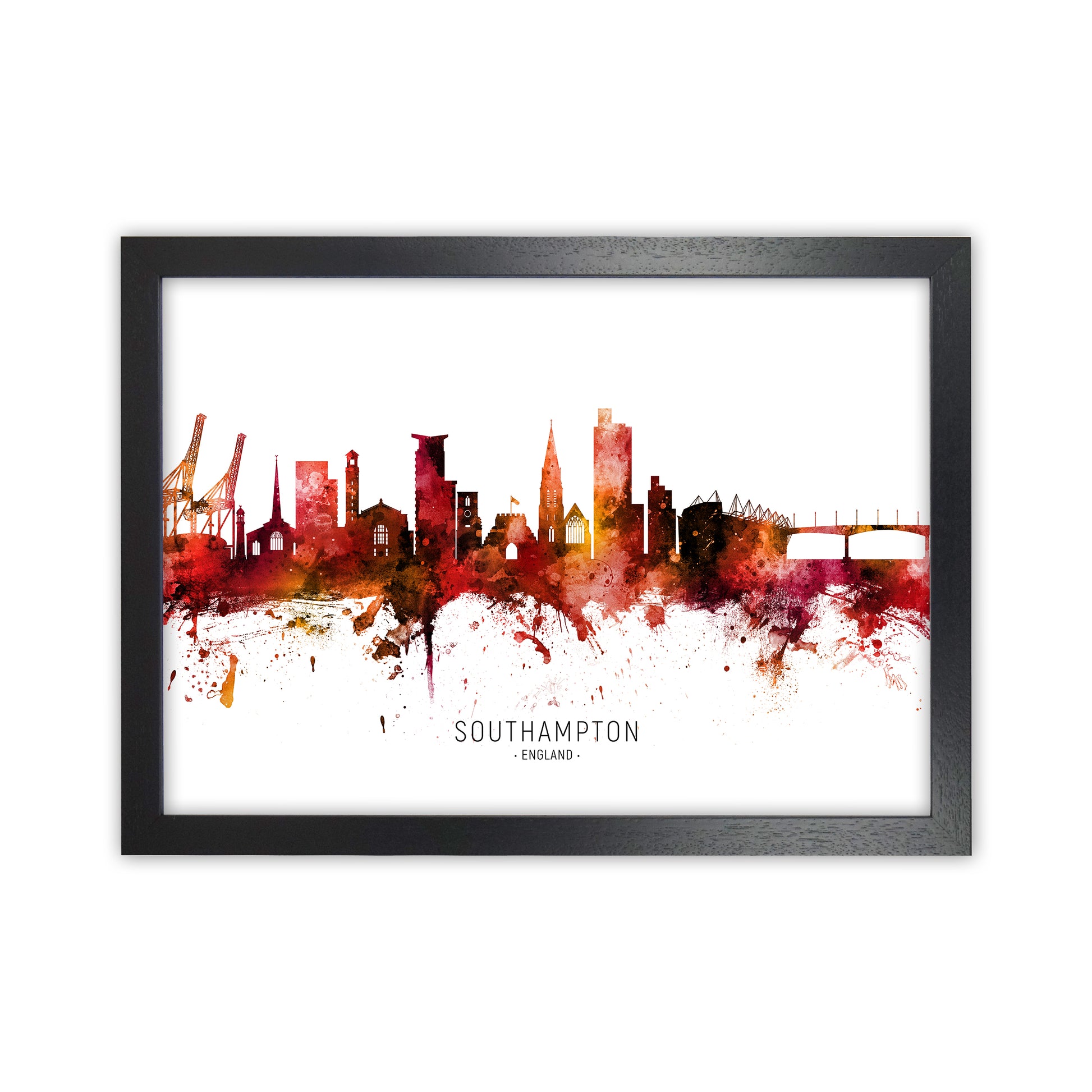 Southampton England Skyline Red City Name  by Michael Tompsett Black Grain