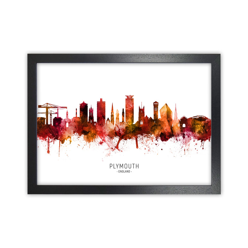 Plymouth England Skyline Red City Name  by Michael Tompsett Black Grain