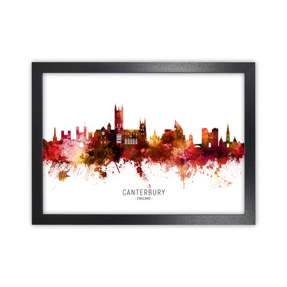 Canterbury England Skyline Red City Name  by Michael Tompsett Black Grain