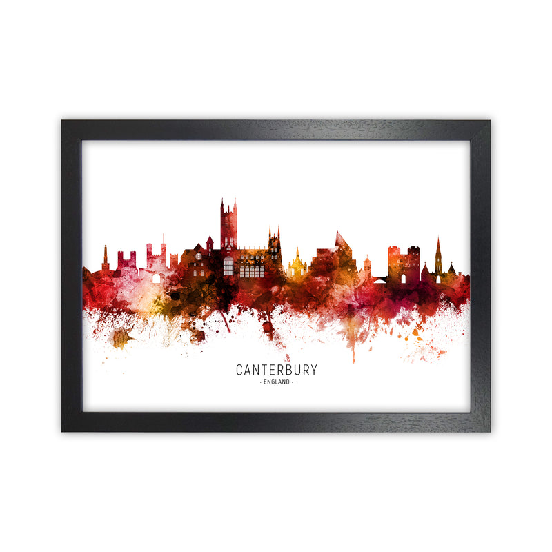 Canterbury England Skyline Red City Name  by Michael Tompsett Black Grain