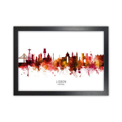 Lisbon Portugal Skyline Red City Name  by Michael Tompsett Black Grain