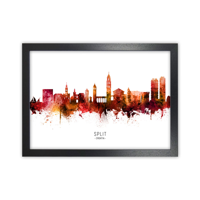 Split Croatia Skyline Red City Name Print by Michael Tompsett Black Grain