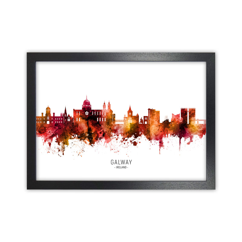 Galway Ireland Skyline Red City Name  by Michael Tompsett Black Grain