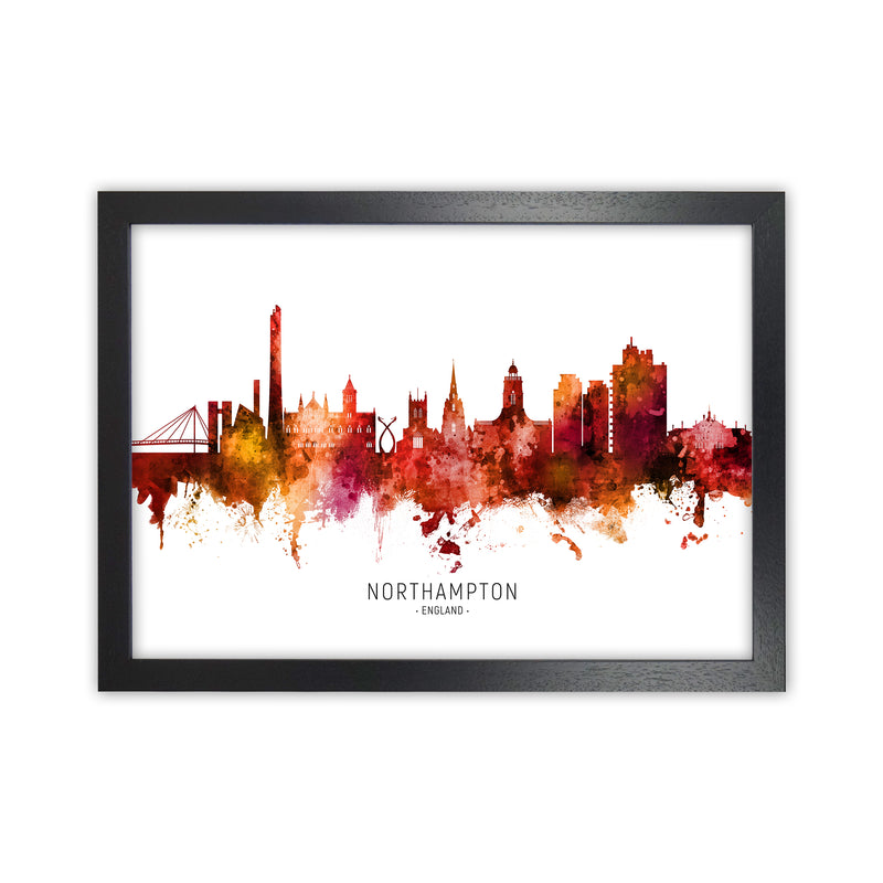 Northampton England Skyline Red City Name  by Michael Tompsett Black Grain