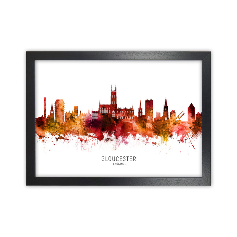 Gloucester England Skyline Red City Name  by Michael Tompsett Black Grain