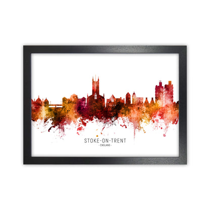 Stoke-On-Trent England Skyline Red City Name  by Michael Tompsett Black Grain
