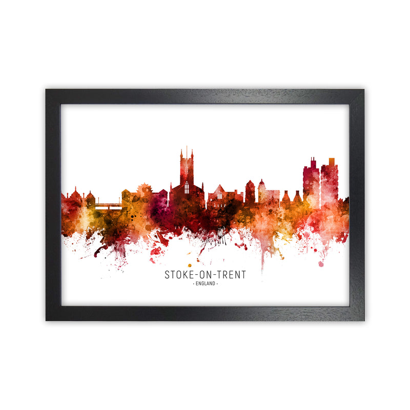 Stoke-On-Trent England Skyline Red City Name  by Michael Tompsett Black Grain