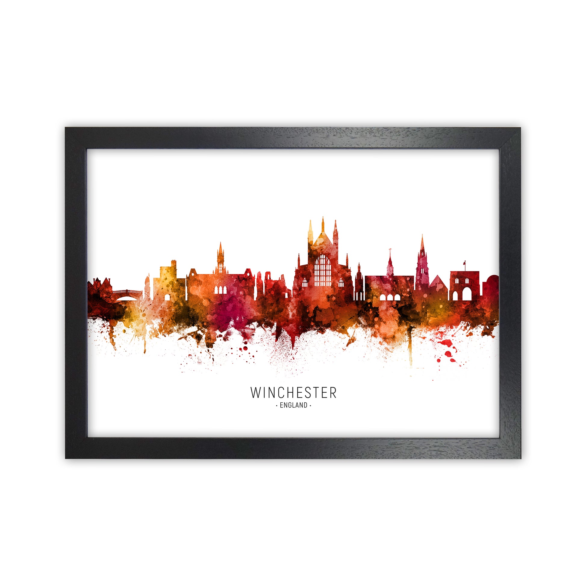 Winchester England Skyline Red City Name  by Michael Tompsett Black Grain