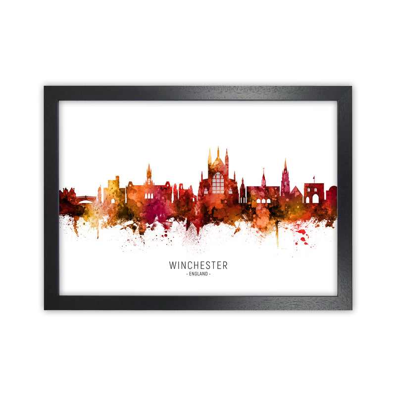 Winchester England Skyline Red City Name  by Michael Tompsett Black Grain