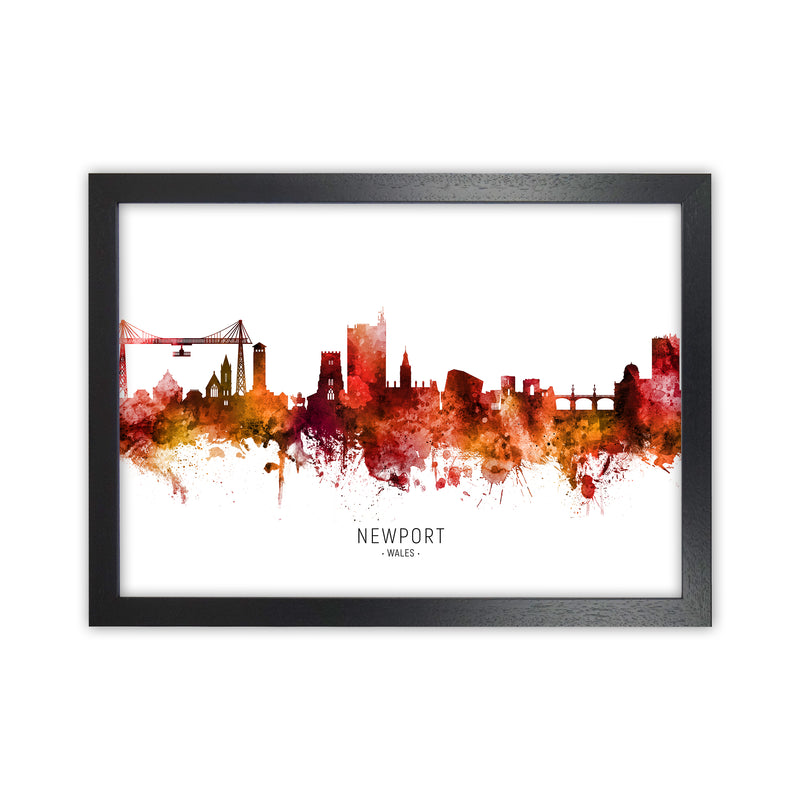 Newport Wales Skyline Red City Name Print by Michael Tompsett Black Grain