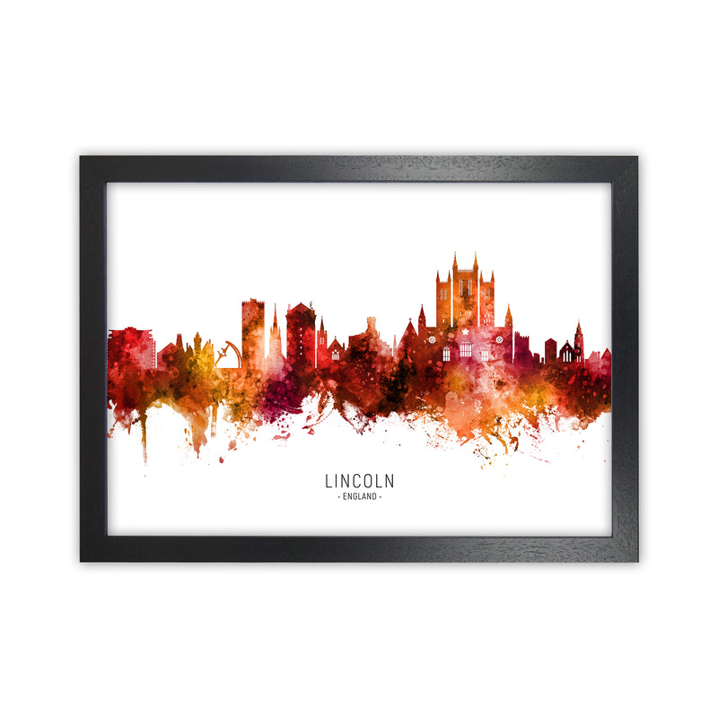 Lincoln England Skyline Red City Name  by Michael Tompsett Black Grain