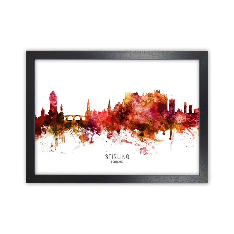 Stirling Scotland Skyline Red City Name  by Michael Tompsett Black Grain