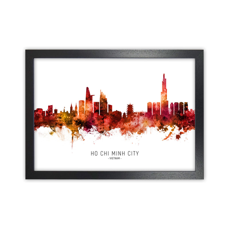 Ho Chi Minh City Vietnam Skyline Red City Name  by Michael Tompsett Black Grain