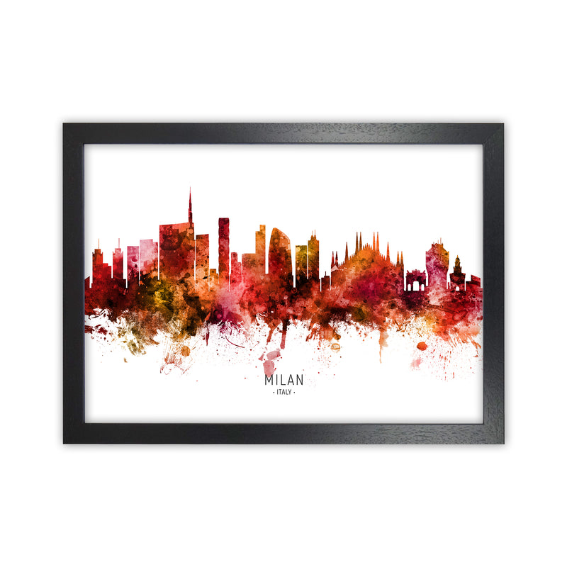 Milan Italy Skyline Red City Name Print by Michael Tompsett Black Grain