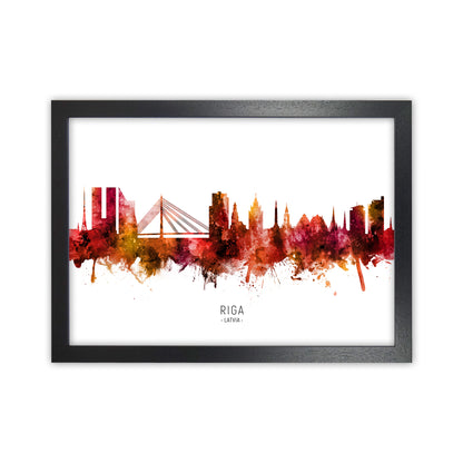 Riga Latvia Skyline Red City Name Print by Michael Tompsett Black Grain