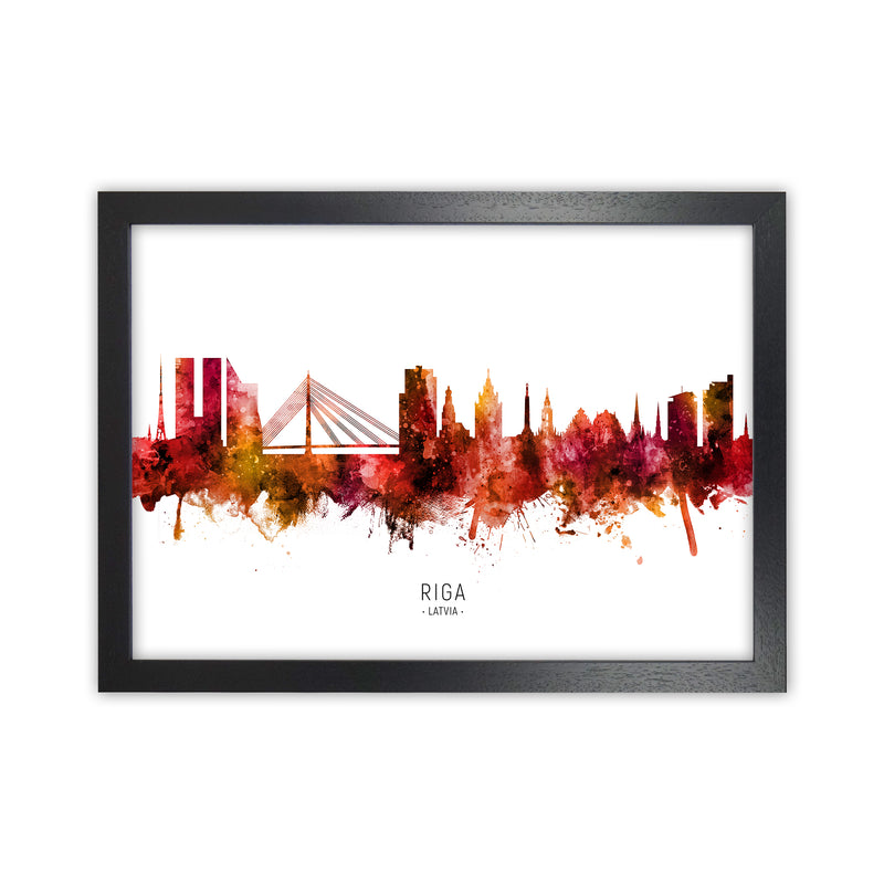 Riga Latvia Skyline Red City Name Print by Michael Tompsett Black Grain