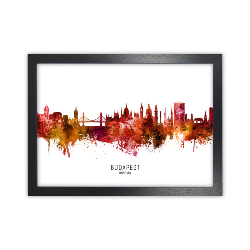 Budapest Hungary Skyline Red City Name  by Michael Tompsett Black Grain