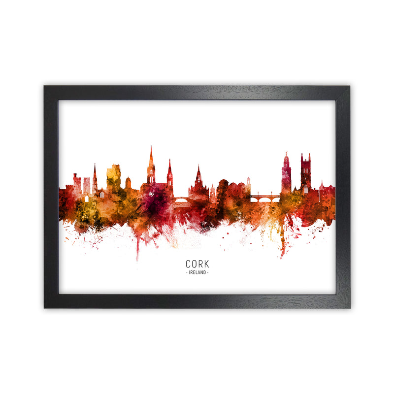 Cork Ireland Skyline Red City Name Print by Michael Tompsett Black Grain