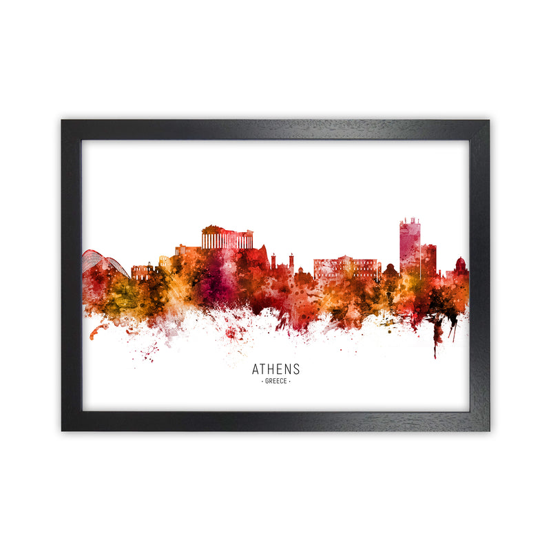 Athens Greece Skyline Red City Name Print by Michael Tompsett Black Grain