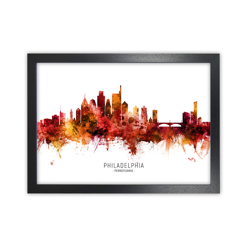 Philadelphia Pennsylvania Skyline Red City Name  by Michael Tompsett Black Grain