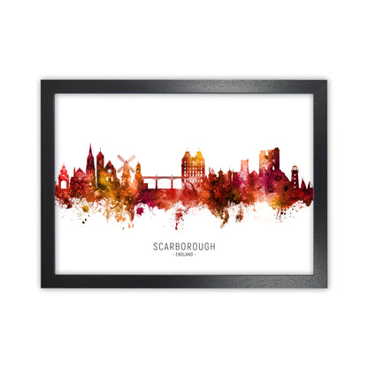 Scarborough England Skyline Red City Name  by Michael Tompsett Black Grain