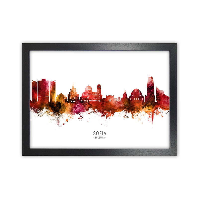 Sofia Bulgaria Skyline Red City Name  by Michael Tompsett Black Grain