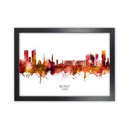 Beirut Lebanon Skyline Red City Name  by Michael Tompsett Black Grain