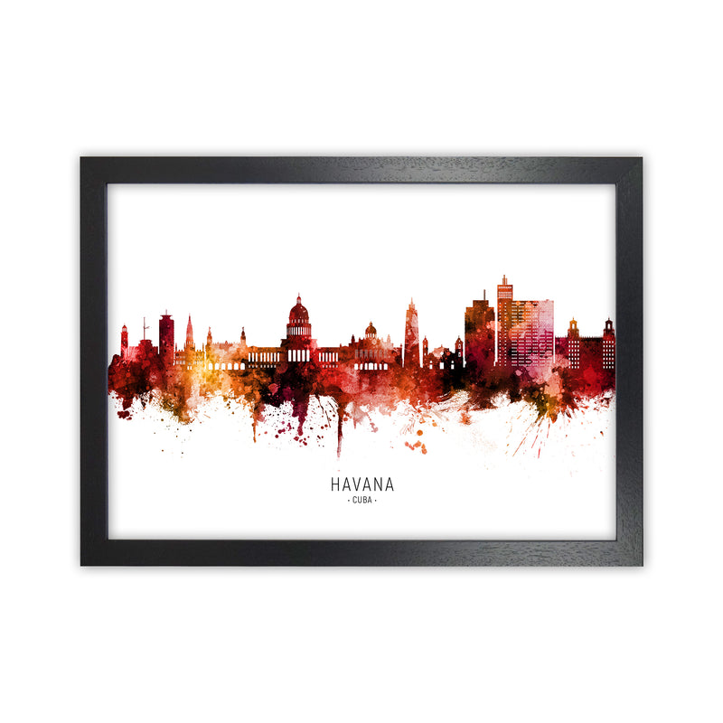 Havana Cuba Skyline Red City Name Print by Michael Tompsett Black Grain
