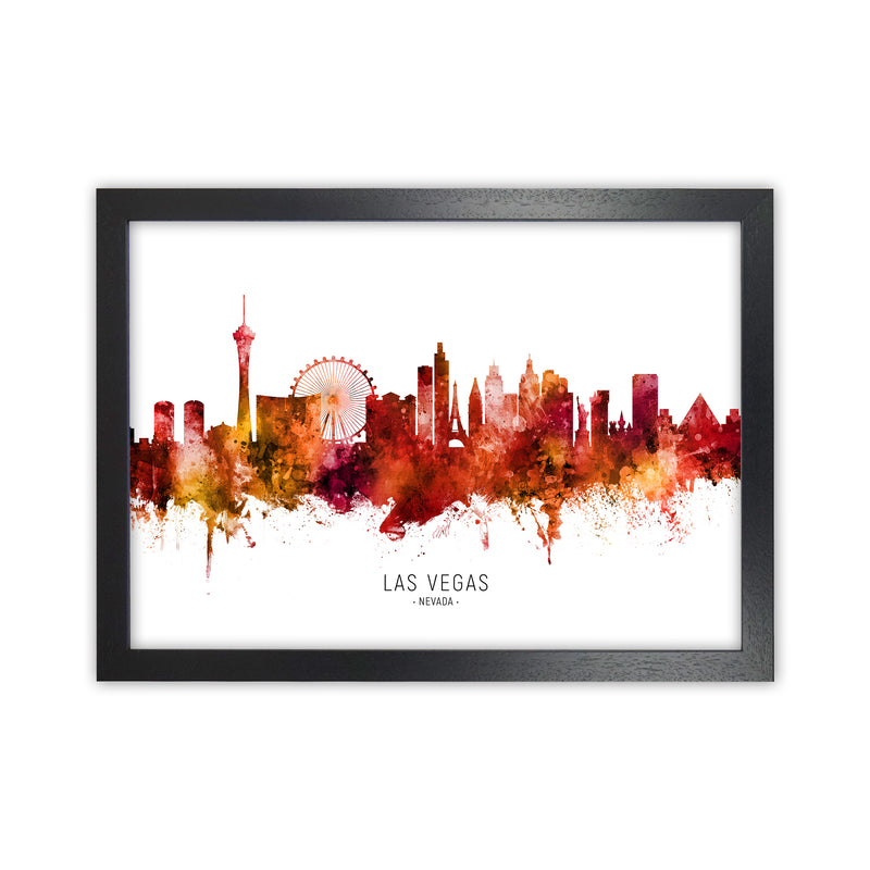 Las Vegas Nevada Skyline Red City Name  by Michael Tompsett Black Grain