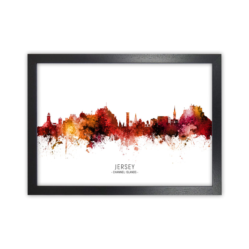 Jersey Channel Islands Skyline Red City Name  by Michael Tompsett Black Grain