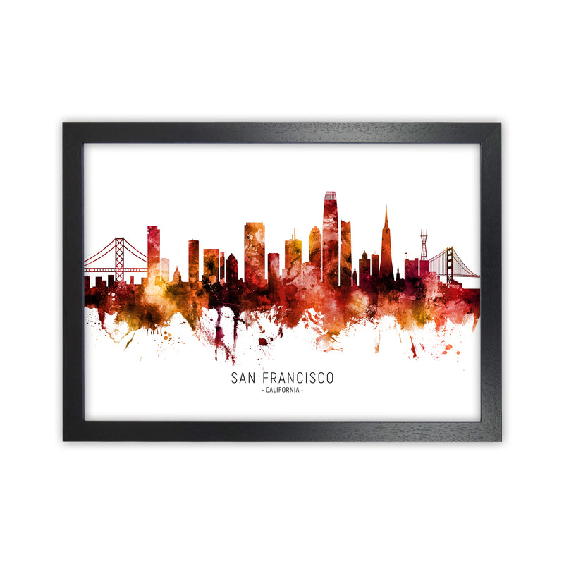 San Francisco California Skyline Red City Name  by Michael Tompsett Black Grain
