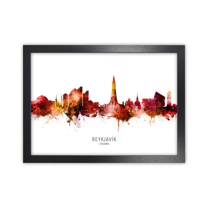 Reykjavik Iceland Skyline Red City Name  by Michael Tompsett Black Grain